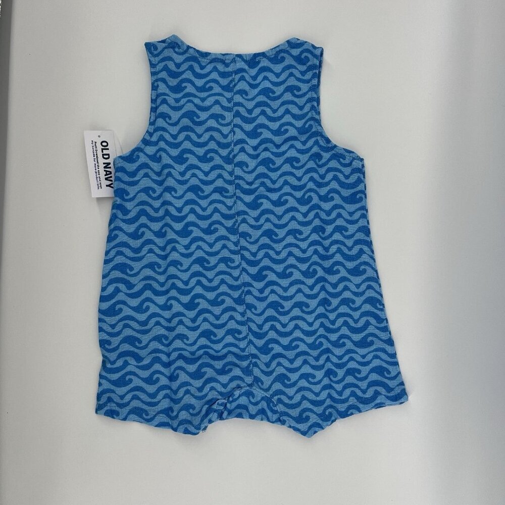 Old Navy Baby Romper Blue Wave Linen Blend Henley One Piece 18-24 months - Picture 2 of 5